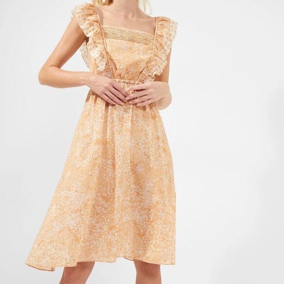 French Connection Orange Floral Square Neck Mini Dress Size 10 Ruffle Strap - Picture 4 of 16